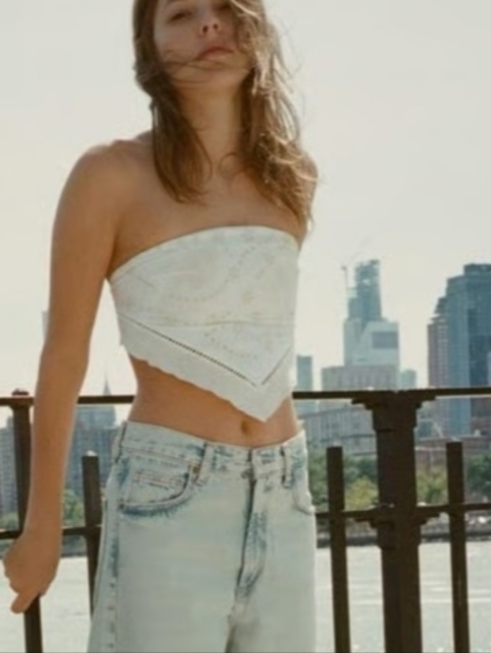 NWT ZARA White-Oyster Bandana Crop Tube Top - Embroidered Women Size MEDIUM